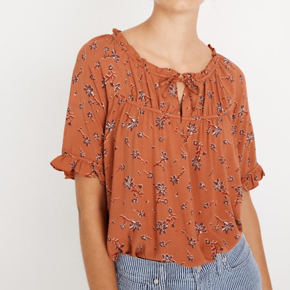 Madewell Tops - Madewell Tie Neck Peasant Top in Ginger Floral